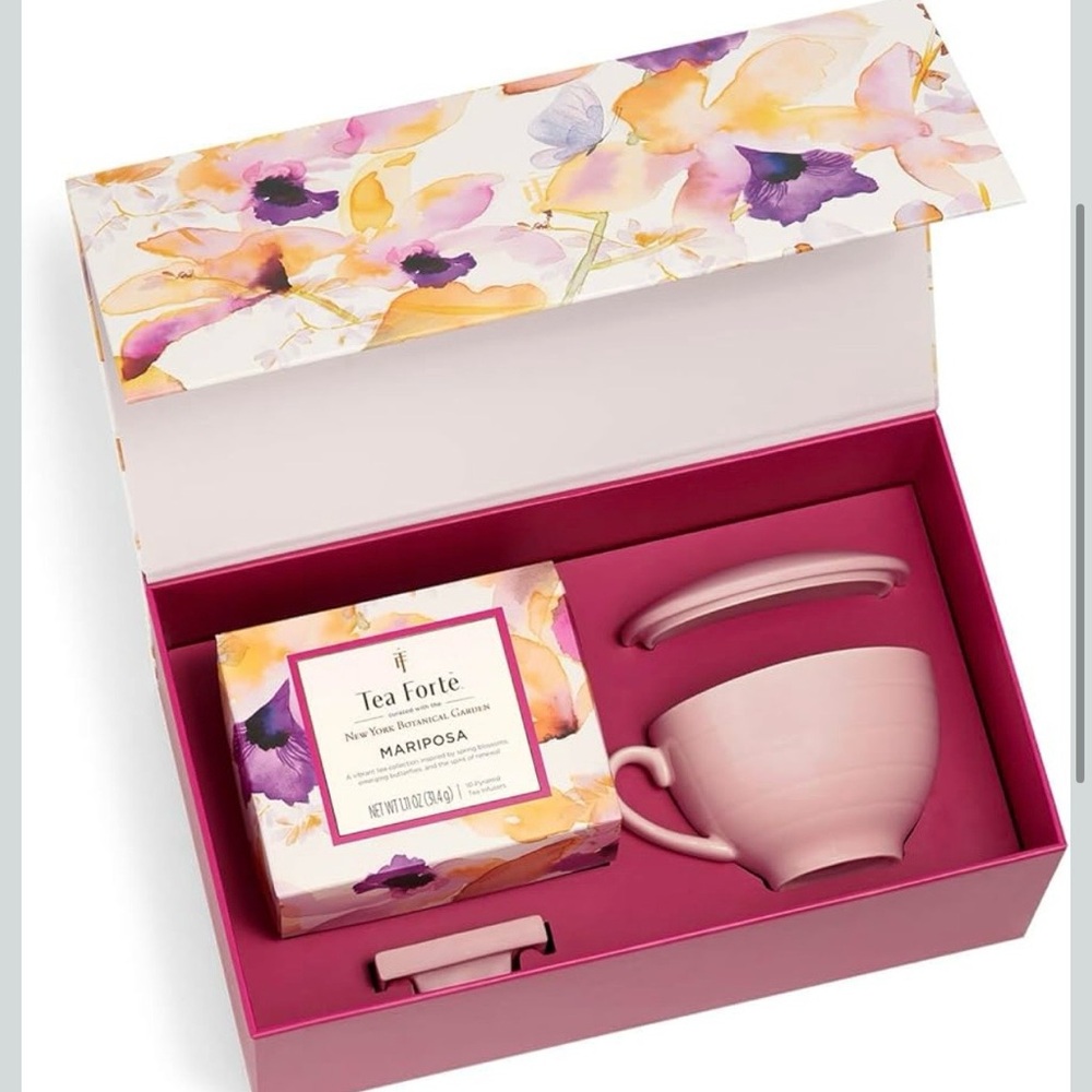 Tea Forte Mariposa 3-Piece Premium Tea Gift Set with Rose Pink Cafe Cup - Picture 2 of 4